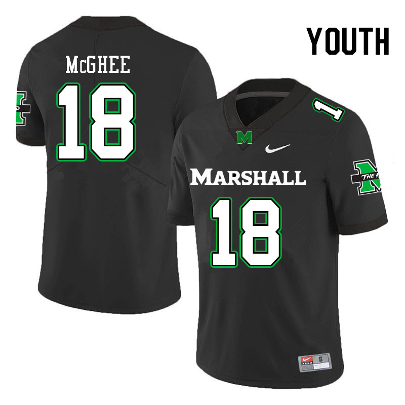 Youth #18 AG McGhee Marshall Thundering Herd College Football Jerseys Stitched-Black - Click Image to Close